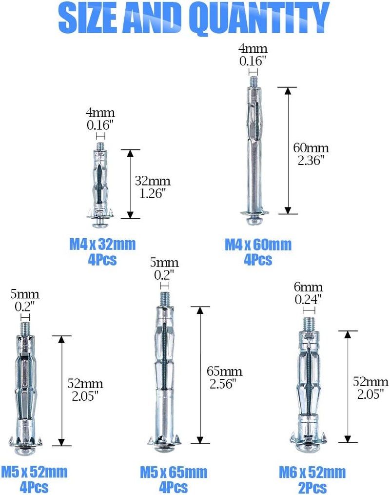 Glarks Heavy Duty Gun Wall Anchor Metal Setting Tool with Molly Bolt Hollow Drive Wall Anchor Screws Assortment Kit for Cavity Anchor Plasterboard Fixing - Image 2