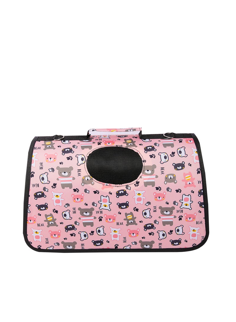HAPPY PUSS Outdoor Pet Bag: pet handbag, pet shoulder bag, Travel Carrier for cats and dogs. Pink bear design-small size  - Image 1