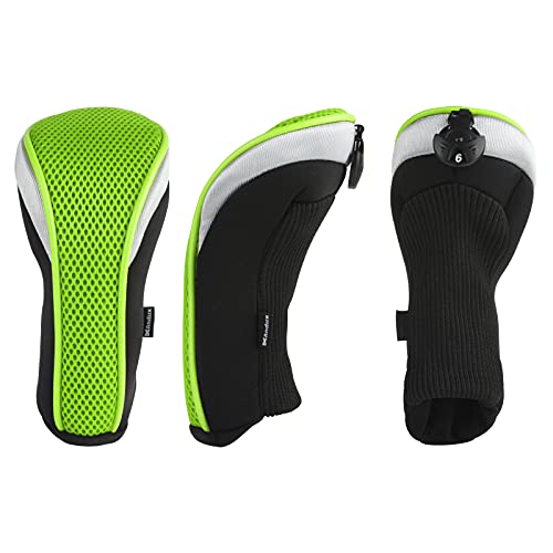 Andux Mesh Golf Hybrid Club Head Covers with Dial No. Tags 4pcs/Set (All The Same Size) Black/Green - Image 2