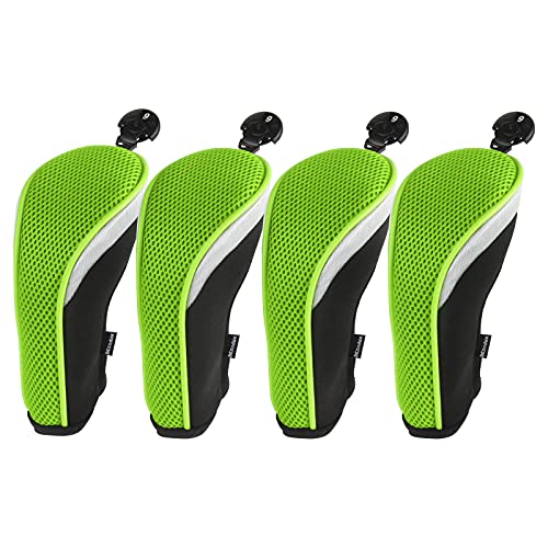Andux Mesh Golf Hybrid Club Head Covers with Dial No. Tags 4pcs/Set (All The Same Size) Black/Green - Image 1