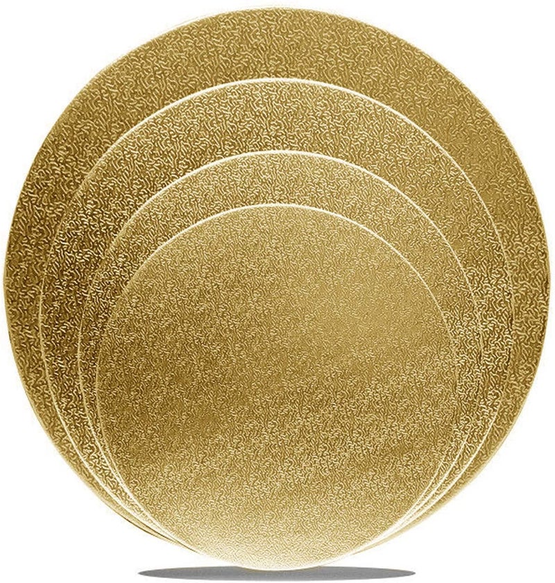 Goiio 4 Pack Cake Boards Golden Round Cake Circles 6, 8, 10, 12 Inch Cake Base Cardboard, 1 of Each Size Set for Baking Cake, Gold - Image 1