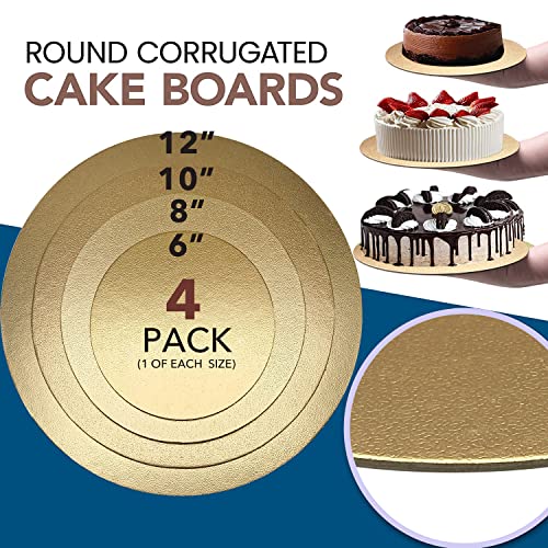 Goiio 4 Pack Cake Boards Golden Round Cake Circles 6, 8, 10, 12 Inch Cake Base Cardboard, 1 of Each Size Set for Baking Cake, Gold - Image 2