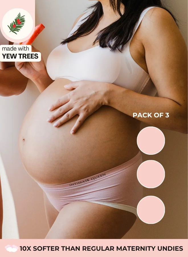 الملكة الحميمة ملابس داخلية للحوامل من Yew Tree Bae - ناعمة كالحرير، مضادة للبكتيريا، مريحة لتغطية كاملة للبطن والجلد (عبوة من 3 قطع)