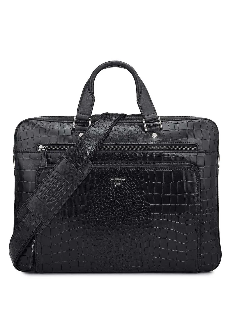 دا ميلانو حقيبة لاب توب جلد طبيعي أسود من دا ميلانو