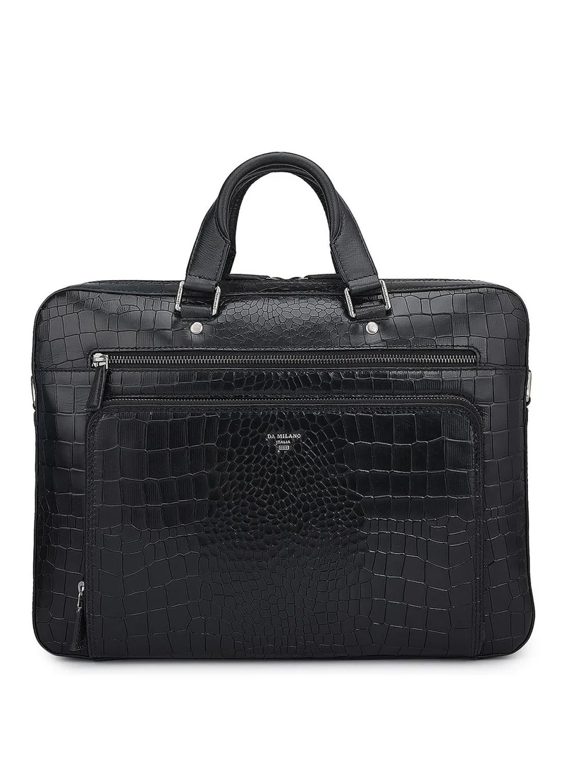دا ميلانو حقيبة لاب توب جلد طبيعي أسود من دا ميلانو