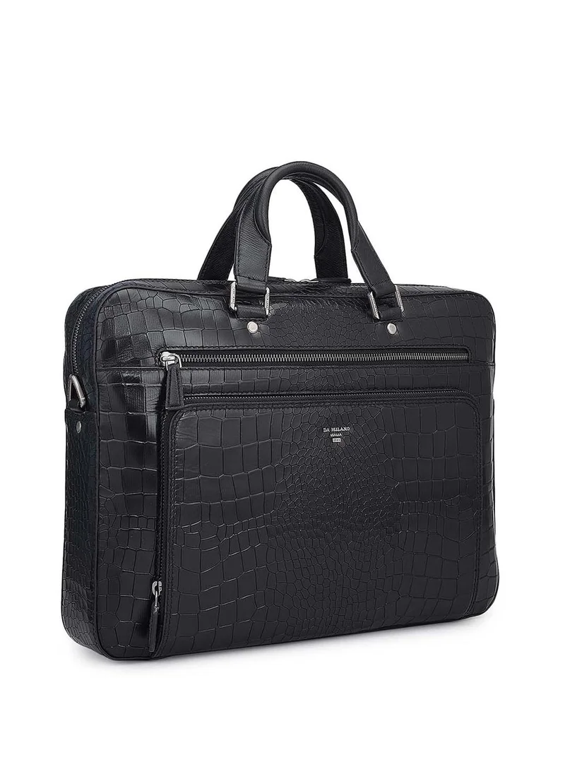 دا ميلانو حقيبة لاب توب جلد طبيعي أسود من دا ميلانو