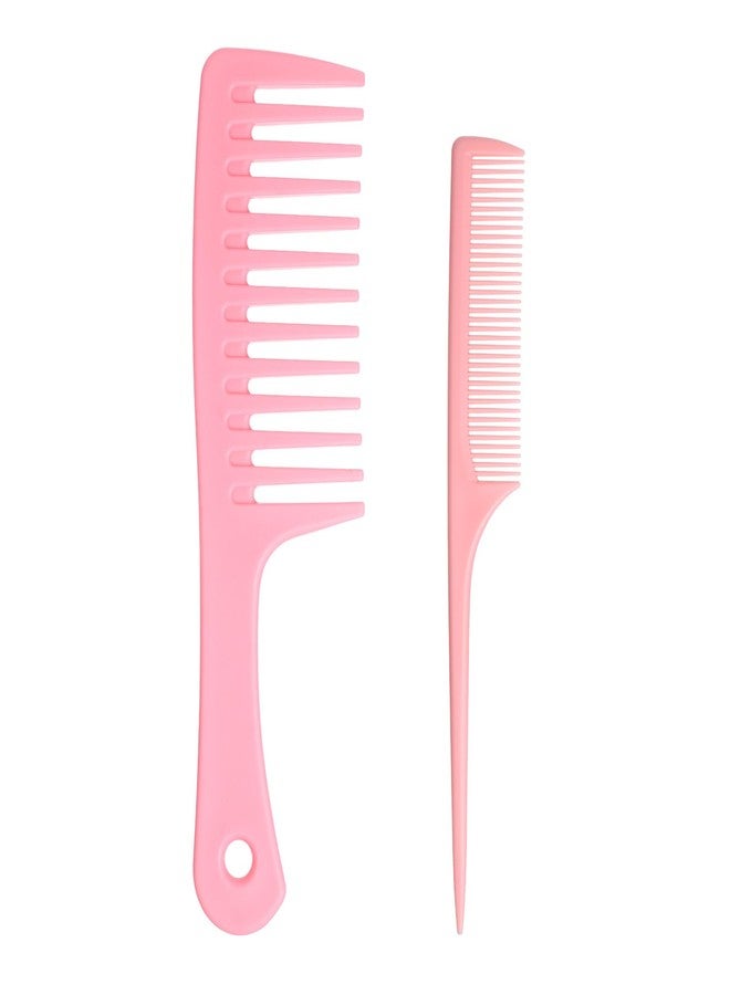 Psiriol 2 Pcs Hair Comb Set for Women Curls Styling, Fine Tooth Rat Tail Combs for Detangling, Wide Tooth Comb for Curls Styling, Pink Large Hair Comb for All Hair Types, Wet or Dry Use Hurt-Free Brushing - Image 1