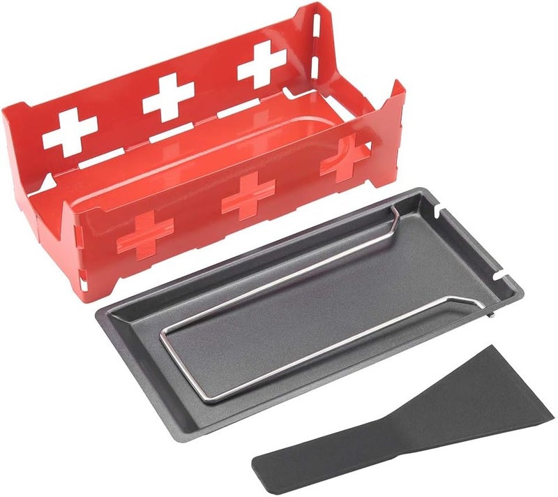 كلاراكو مذيب الجبن كلاركو، راكليت الجبن، راكليت الجبن القابل للتمدد، صينية خبز، صينية خبز، ملحقات لوحة الشواء، مجموعة مقابض فولاذية، مقلاة خبز حمراء صغيرة - Image 1