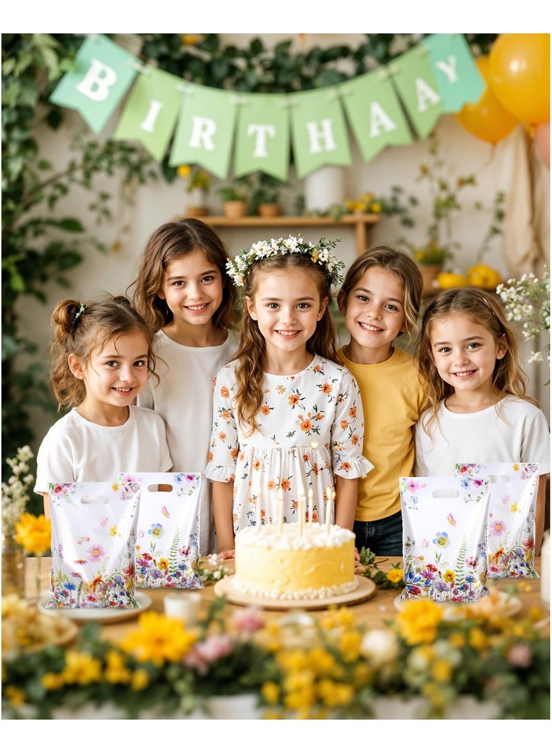 RTYY 50Pcs Wildflower Theme Goodie Bags Spring Wildflower Plastic Gift Bags Flower favor bags with Handles Party Treat Candy Bags for Birthday, Wedding, Baby Shower Party Supplies - Image 4