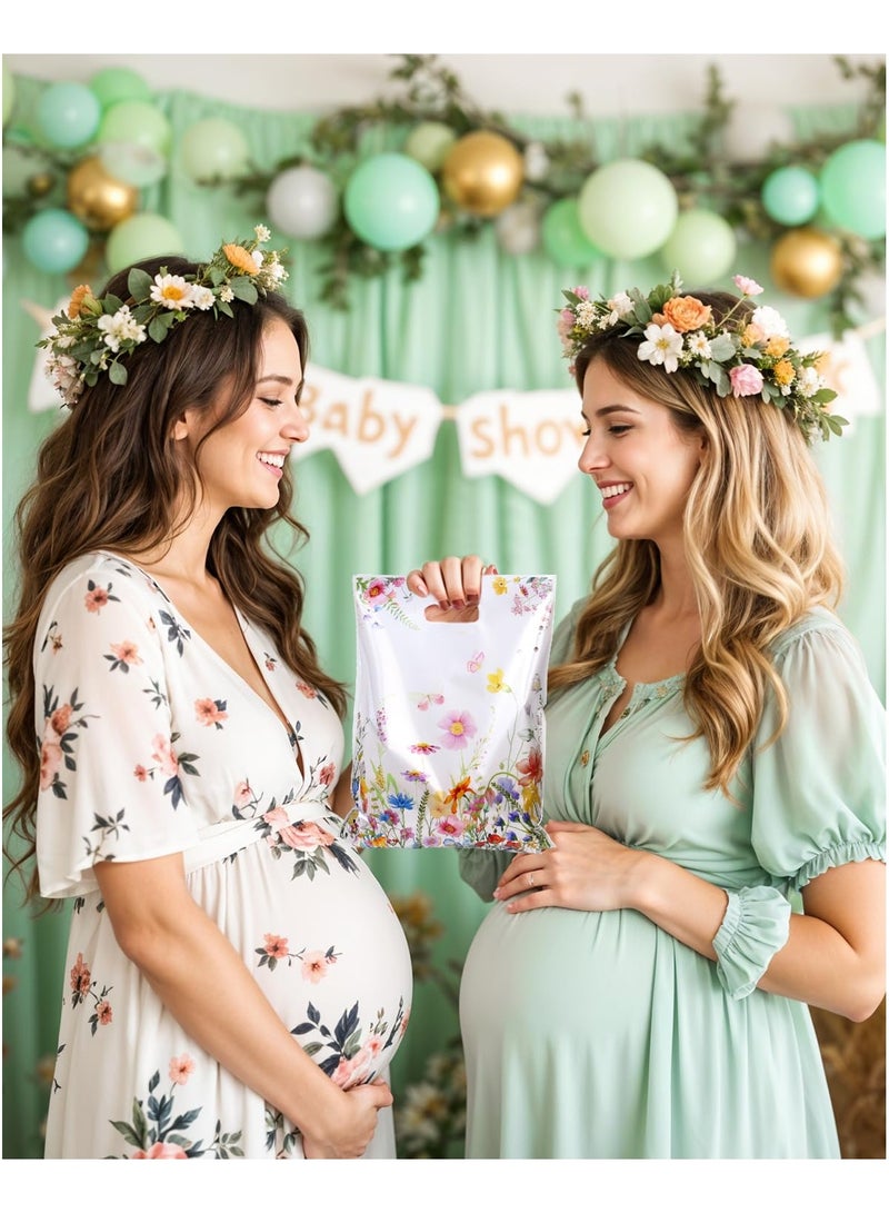 RTYY 50Pcs Wildflower Theme Goodie Bags Spring Wildflower Plastic Gift Bags Flower favor bags with Handles Party Treat Candy Bags for Birthday, Wedding, Baby Shower Party Supplies - Image 5