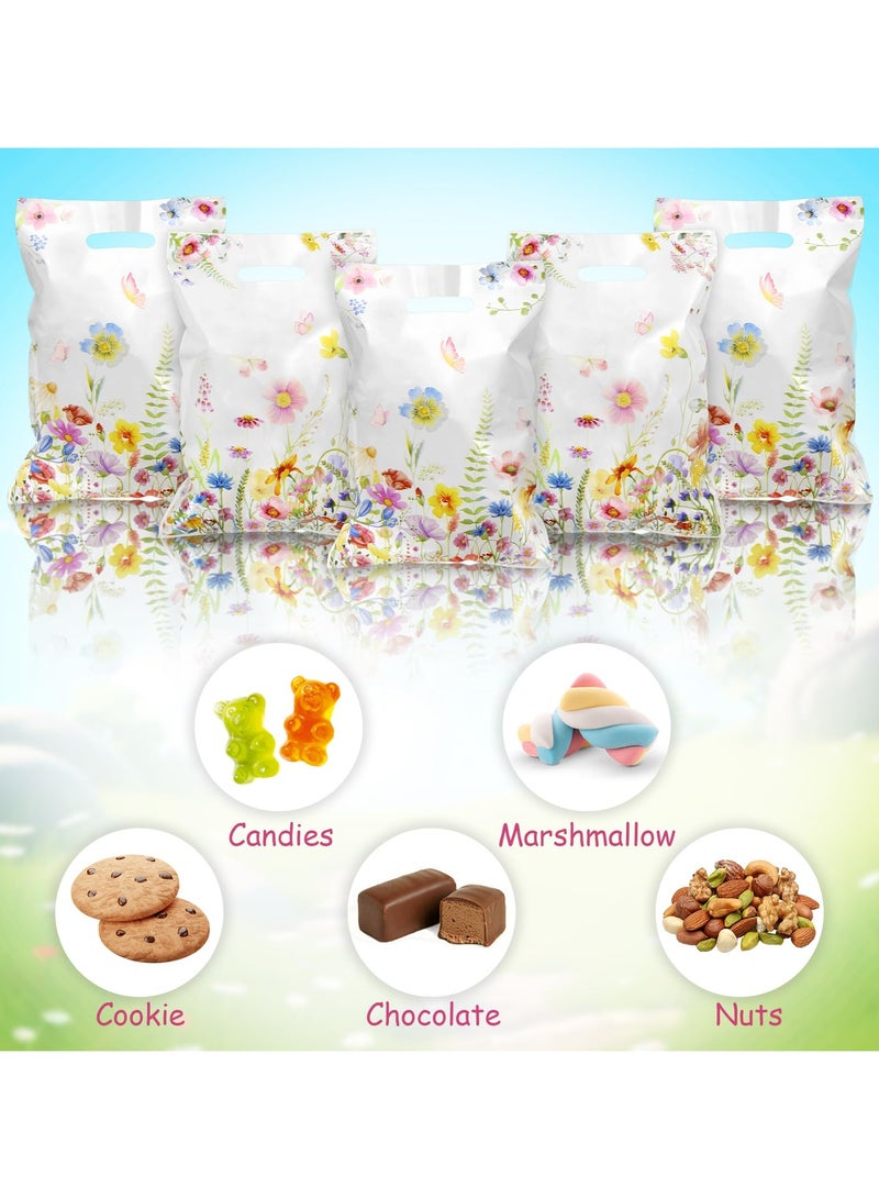 RTYY 50Pcs Wildflower Theme Goodie Bags Spring Wildflower Plastic Gift Bags Flower favor bags with Handles Party Treat Candy Bags for Birthday, Wedding, Baby Shower Party Supplies - Image 2