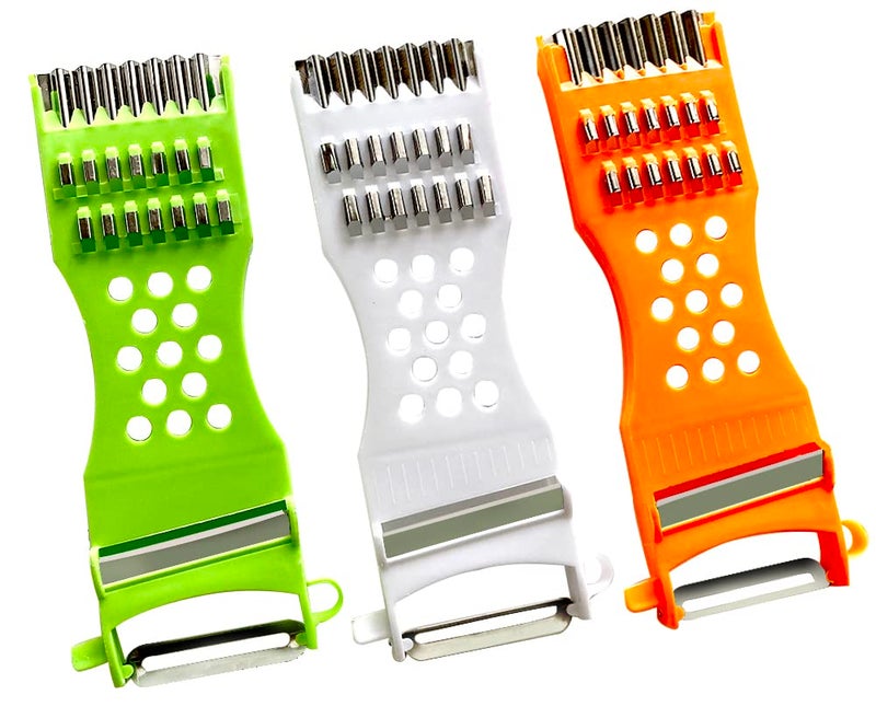 Aliotech 3PCS 5 in 1 handheld Plastic Multifunction Kitchen Peeler Grater Slicer Tool for Vegetable Cucumber Potato Carrots Cheese Chef Gadgets Tools Fruit Shredder Carving Kit