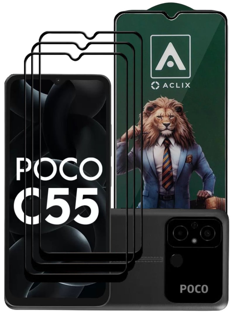 ACLIX 3 Pieces Antistatic ESD Dustproof Premium Quality High Definition Tempered Glass Screen Protector Designed For Xiaomi Poco C55 - Image 1