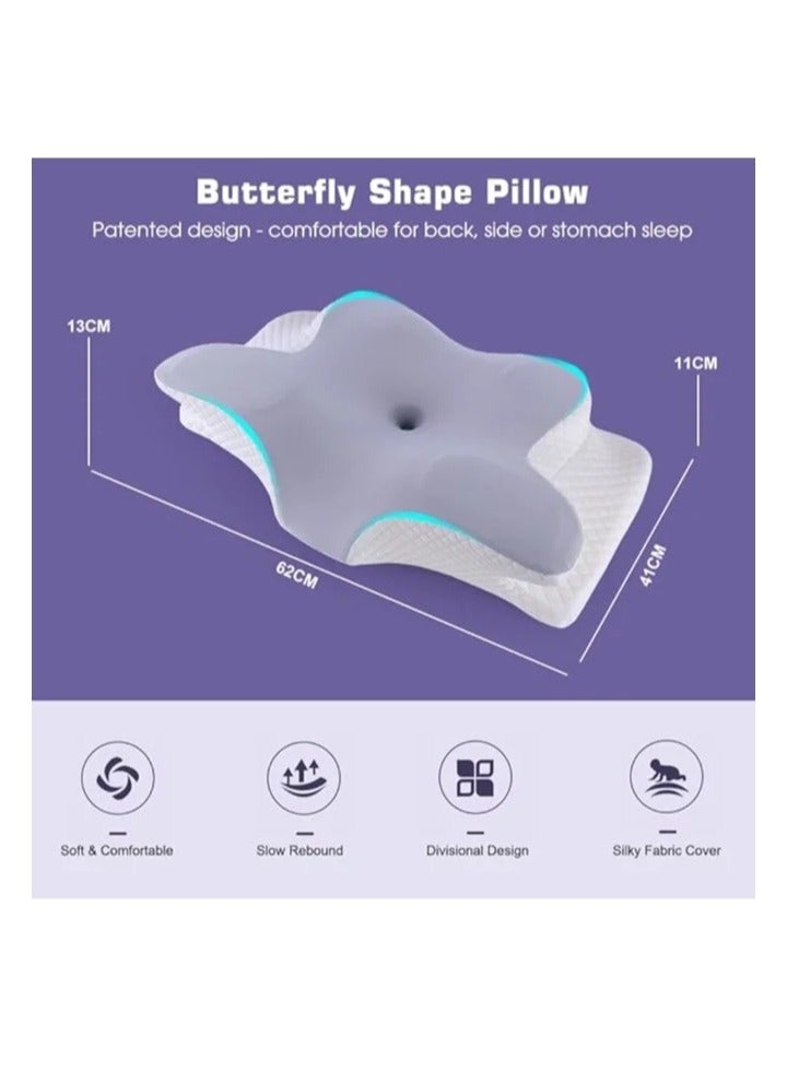 Memory Foam Butterfly-Shaped Cervical Pillow for Shoulder and Neck Pain Relief, Ergonomic Orthopedic Support for Side, Back, and Stomach Sleeping, Washable Cover Included, Grey - Image 3