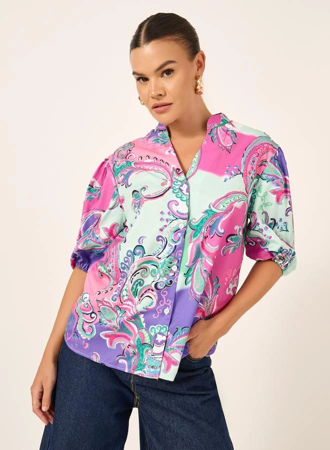 تايك تو Take Two All-Over Print Buttoned Mandarin Collar Shirt