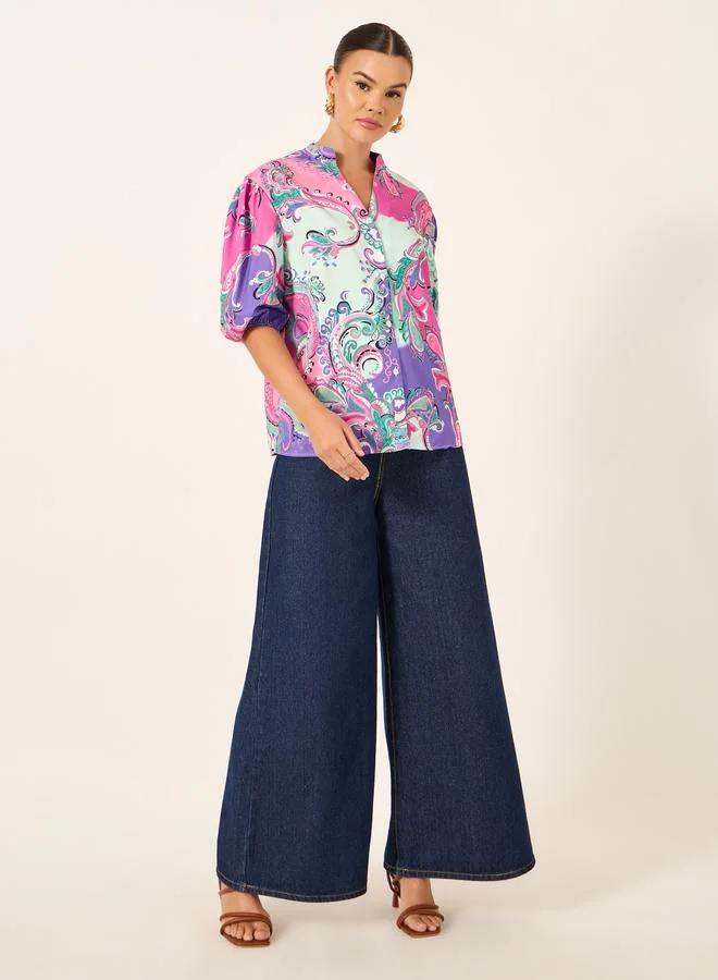 تايك تو Take Two All-Over Print Buttoned Mandarin Collar Shirt