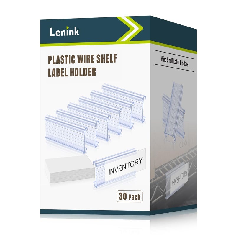 Lenink 30Pcs Wire Shelf Label Holders,Plastic Wire Rack Label Holder,Compatible with Metro 1-1/4in Shelves,Label Area 3in Lx1.25in H (Label Paper Insert Included) - Image 1