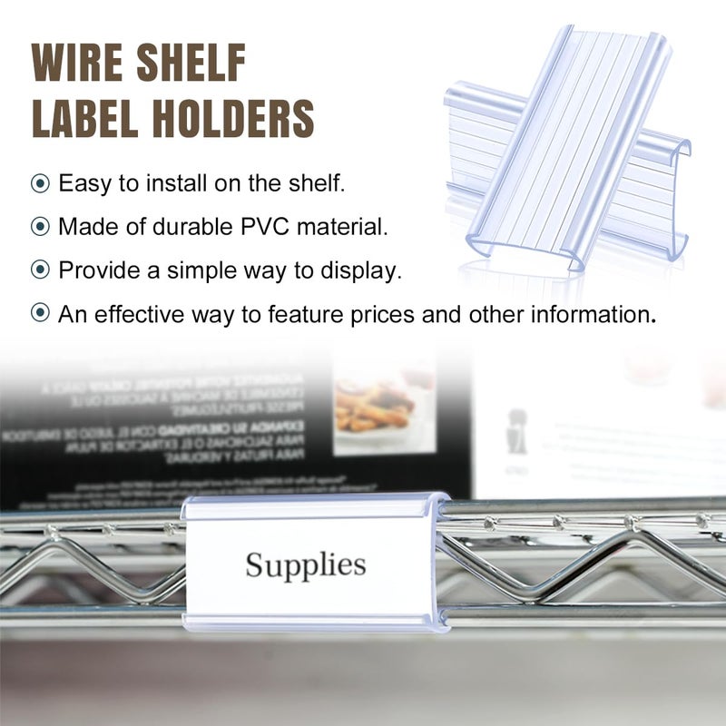 Lenink 30Pcs Wire Shelf Label Holders,Plastic Wire Rack Label Holder,Compatible with Metro 1-1/4in Shelves,Label Area 3in Lx1.25in H (Label Paper Insert Included) - Image 2