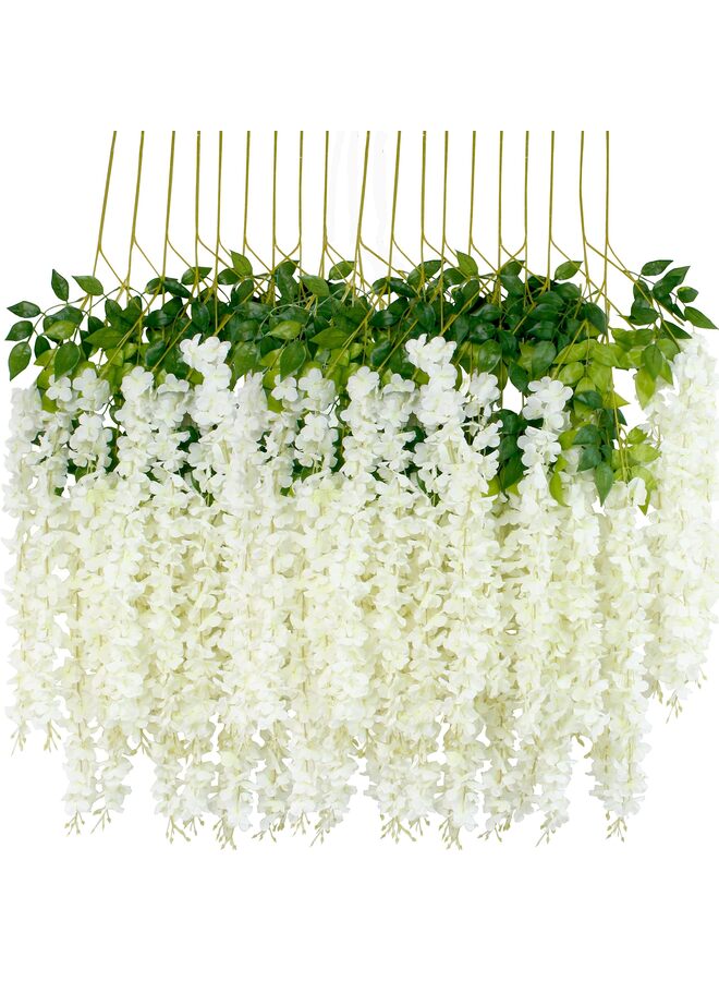 يُسلِّم 12 قطعة من زهور الوستارية الاصطناعية بطول 3.6 قدم/قطعة، زهور الوستارية الاصطناعية الكثيفة البيضاء، إكليل معلق من نبات الوستارية المتسلق، ديكور منزلي لحفلات الزفاف (أبيض كثيف) - Image 1