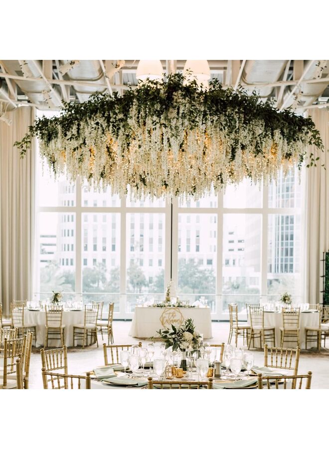 يُسلِّم 12 قطعة من زهور الوستارية الاصطناعية بطول 3.6 قدم/قطعة، زهور الوستارية الاصطناعية الكثيفة البيضاء، إكليل معلق من نبات الوستارية المتسلق، ديكور منزلي لحفلات الزفاف (أبيض كثيف) - Image 5