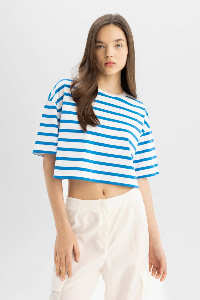 DeFacto Woman Fitted Striped Short Sleeve T-Shirt - Image 2