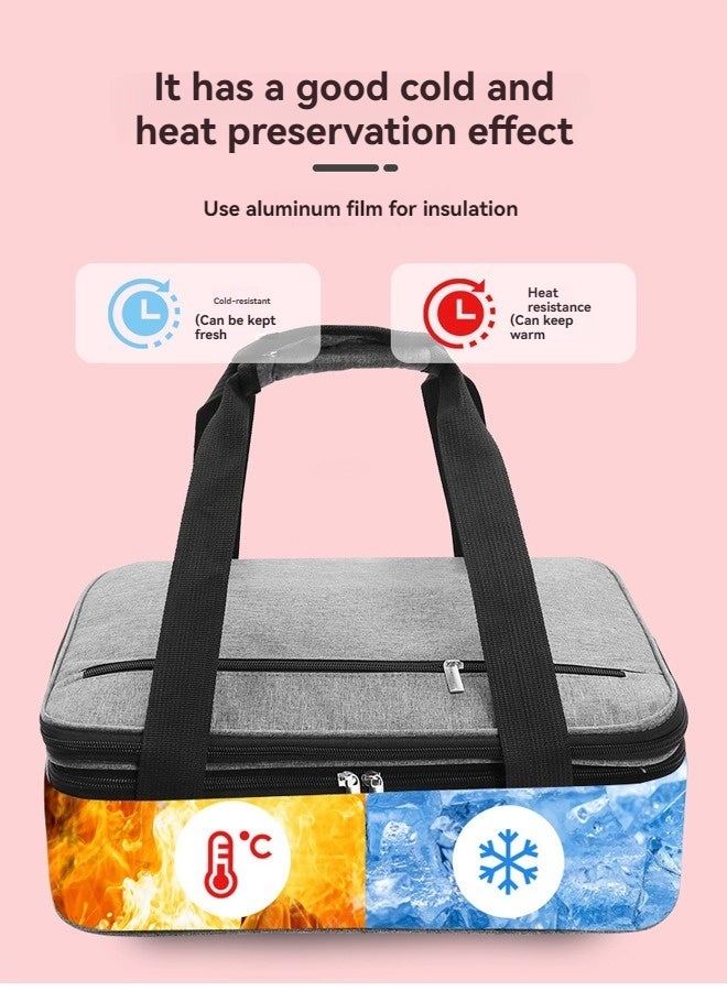 Beauenty Insulated Double Casserole Carrier Thermal Lunch Tote for Potluck Parties, Picnic, Beach, Fits 9 x 13 Inches Casserole Dish, Expandable by Mid Zipper, Grey - Image 4