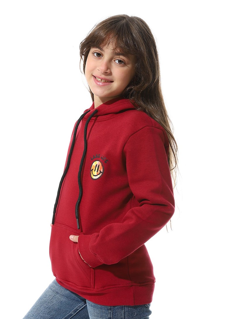 Andora Back Printed Fleeced Girls Hoodie_Dark Red - Image 2