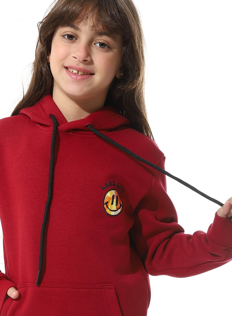 Andora Back Printed Fleeced Girls Hoodie_Dark Red - Image 4