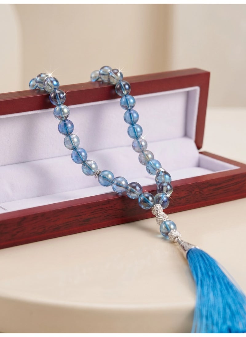 Slema Bright Blue Transparent Crystal 33 Tashiha Prayer Beads  12mm, Muslim Misbaha Rosary with Bright Blue Tassel for Daily Dhikr & Eid Religious Gift - Image 4