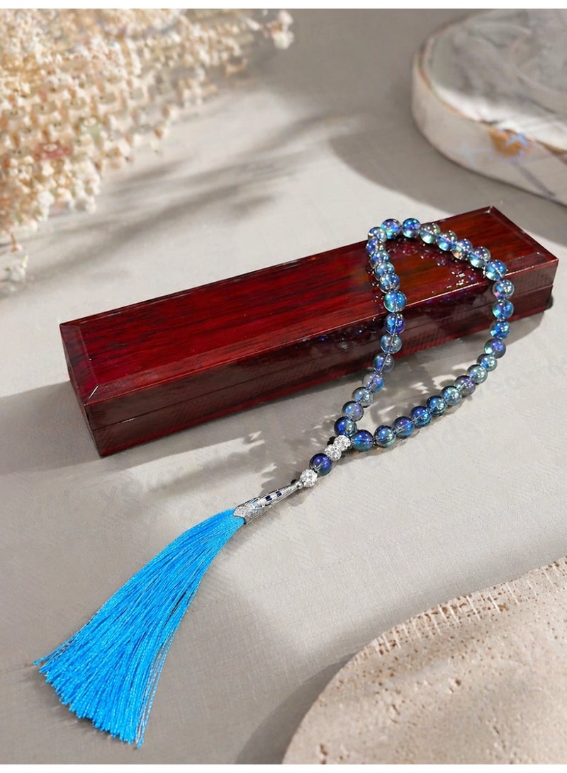 Slema Bright Blue Transparent Crystal 33 Tashiha Prayer Beads  12mm, Muslim Misbaha Rosary with Bright Blue Tassel for Daily Dhikr & Eid Religious Gift - Image 5
