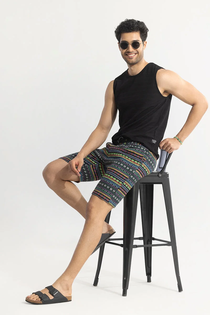 SNITCH Multicolour Geometric Slim Fit Streetwear Shorts