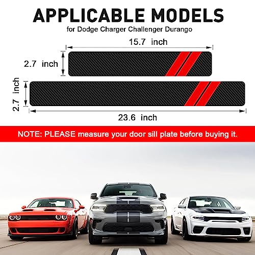 REMOCH Door Sill Protector for Dodge Charger Challenger Durango Accessories Car Door Entry Guard Sill Protector with Plastic Scraper Carbon Fiber Leather Threshold StickersRed 4PCS - Image 3