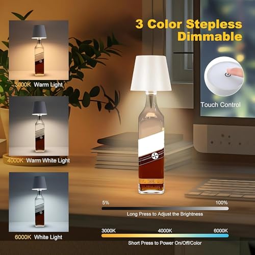 Toxen Rechargeable LED Wine Bottle Light - Wireless Bottle Lamp with 3 Color Modes & Touch Control for Bars, Restaurants, and Home Decor (White) - Image 3