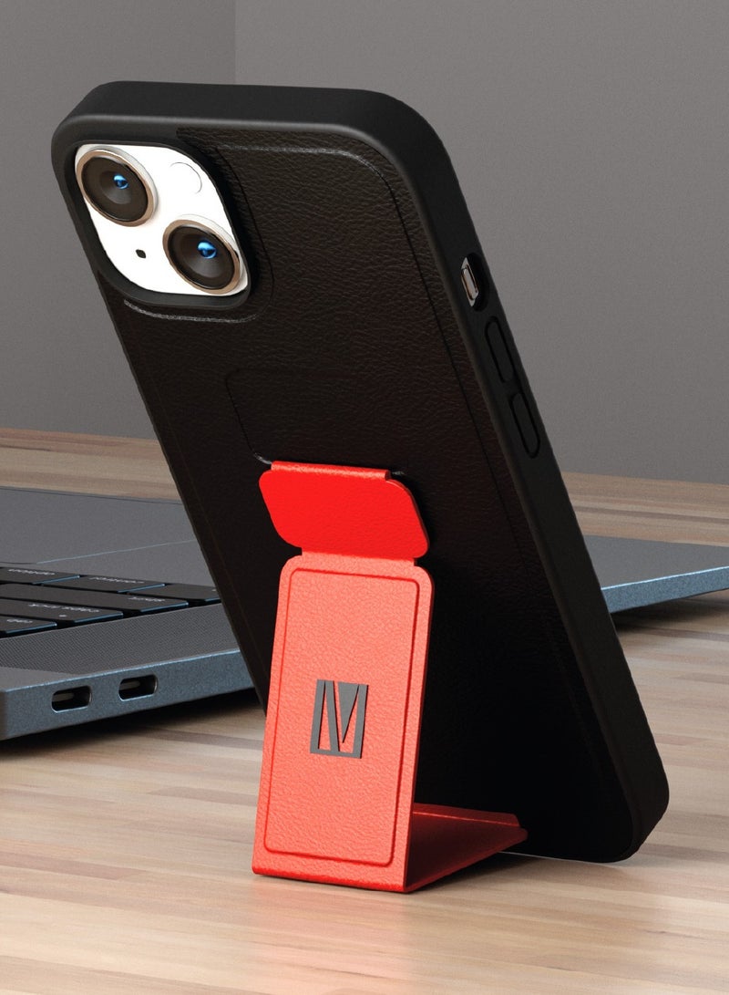 LEVELO iPhone 14 Plus Case Morphix Grip stand PU Leather Back Cover / Lifted Ring Case / Easy Snap-On / Drop & Bumper Protection - Red - Image 2