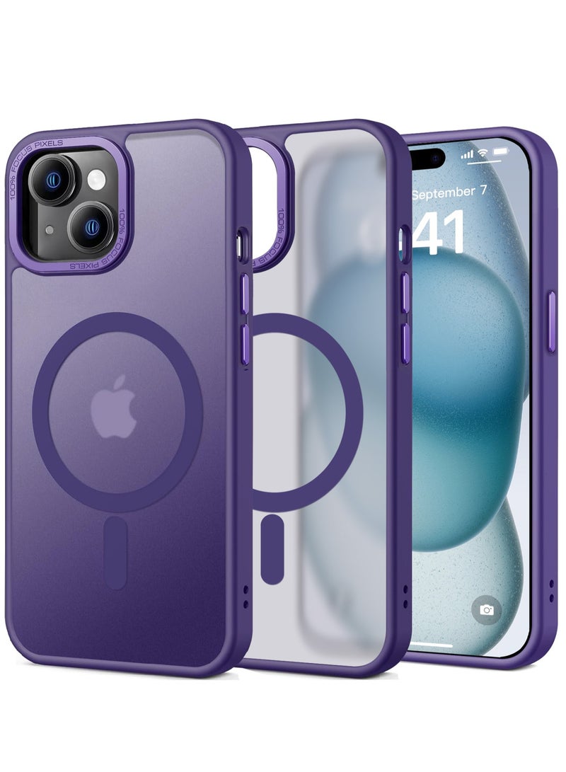 iPhone 15 MagSafe Case Magnetic Back Cover,【Full Shockproof Protection】Translucent Matte Back, Slim Phone Cover with Strong Magnet for Apple 15 (2023)(Purple)
