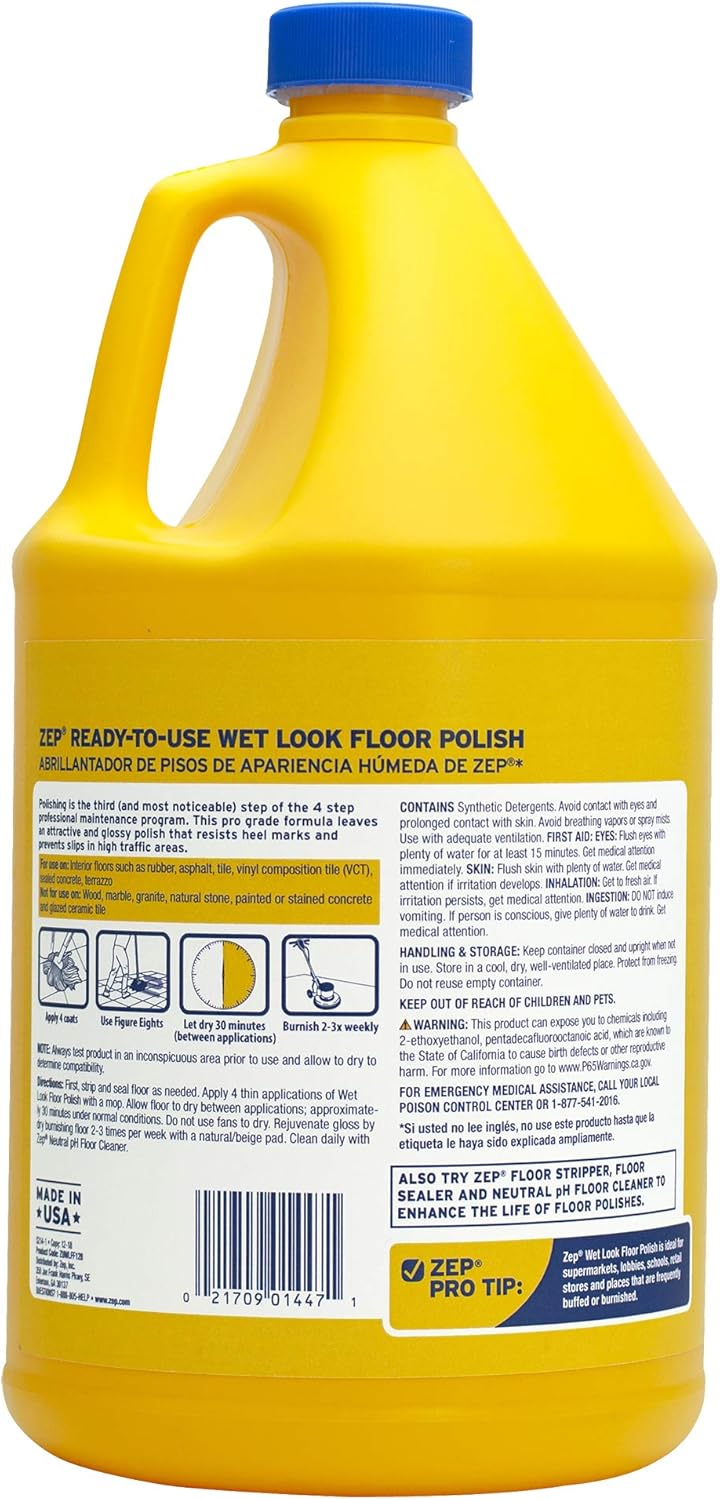 Zep WetLook Floor Polish  1 Gallon ZUWLFF128  Long Lasting Shine - Image 2