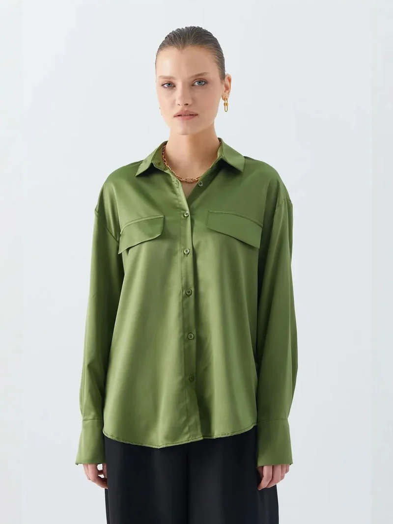 MixRay Mixray Satin Shirt with Pocket Detail