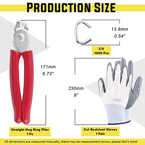 Mardatt 1002 Pcs Galvanized 38 Inch D Hog Rings with Straight Hog Ring Pliers Upholstery Installation Kit for Upholstery Bungee Meat Sausage Casings Animal Pet Cages Auto - Image 3