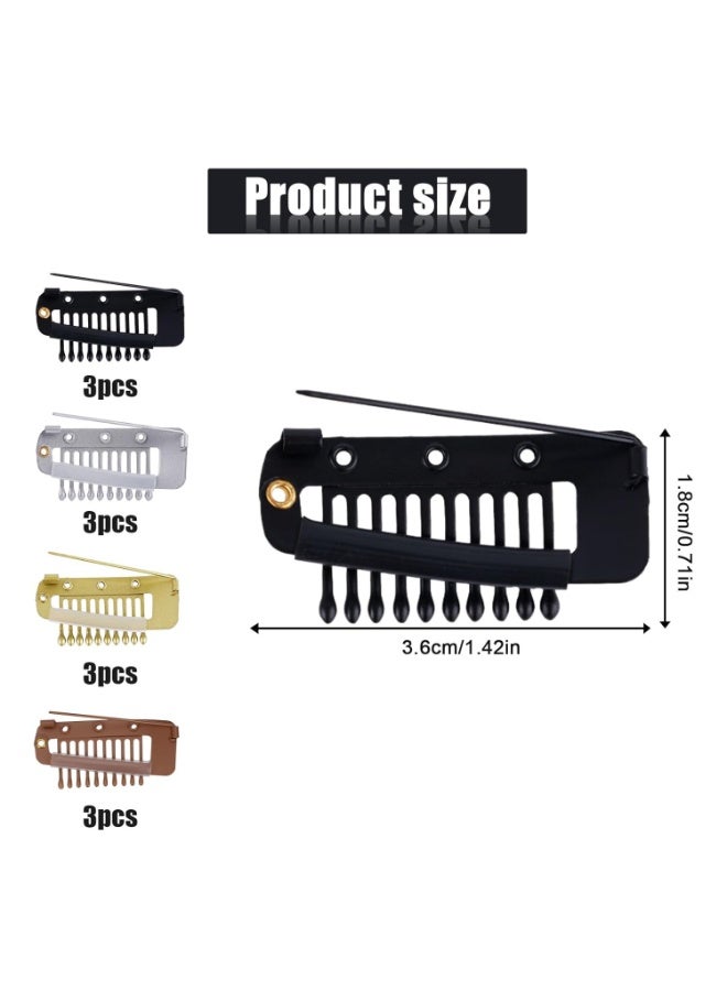 12 Pcs Wig Clips with Safety Pins, 10-Teeth Hair Extension Snap Clips, Invisible Strong Wig Combs for Securing Wigs, Headscarves & Hijabs for Women & Girls - Image 2