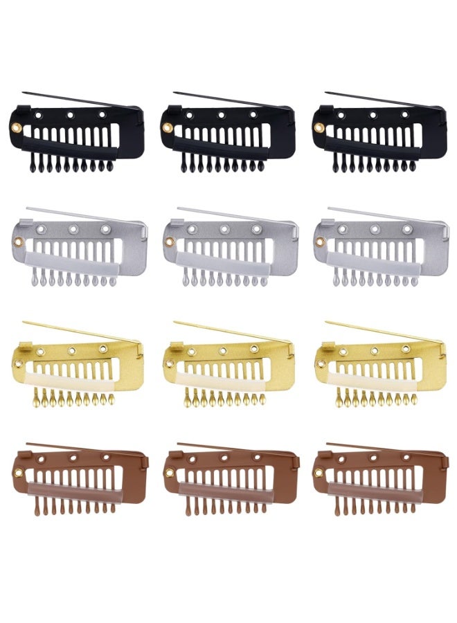 12 Pcs Wig Clips with Safety Pins, 10-Teeth Hair Extension Snap Clips, Invisible Strong Wig Combs for Securing Wigs, Headscarves & Hijabs for Women & Girls - Image 1