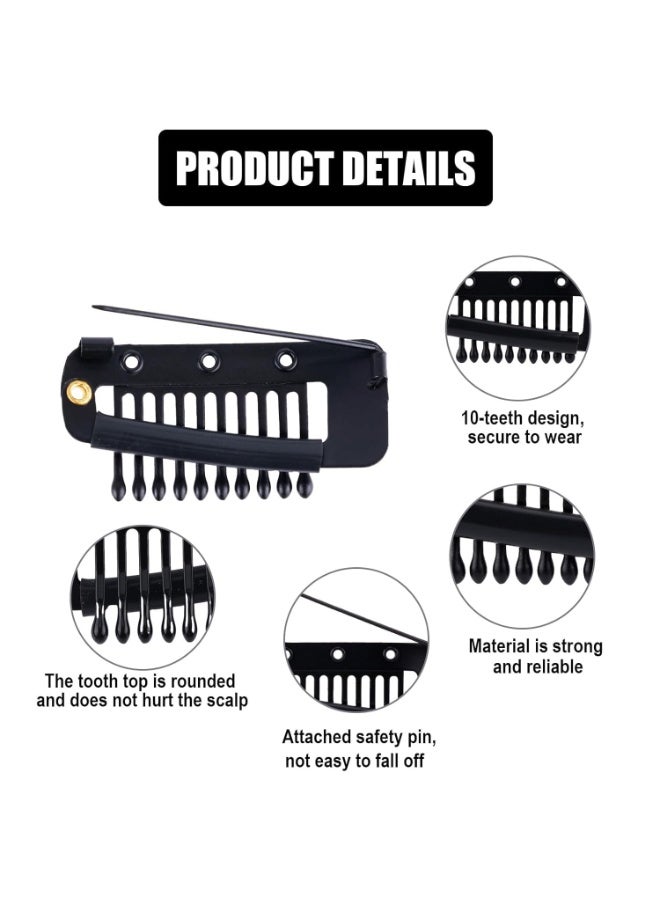 12 Pcs Wig Clips with Safety Pins, 10-Teeth Hair Extension Snap Clips, Invisible Strong Wig Combs for Securing Wigs, Headscarves & Hijabs for Women & Girls - Image 4