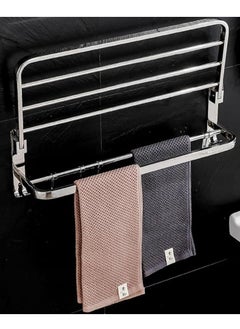 Vitacelli SUS 304 Stainless Steel Perforation-free Bathroom Towel Rack, Bath Towel Rack Bathroom Thickened Bathroom Rack With Towel Rack and Hooks "Foldable Towel Rack ( 60cm x 18cm x 23cm)  - Image 5