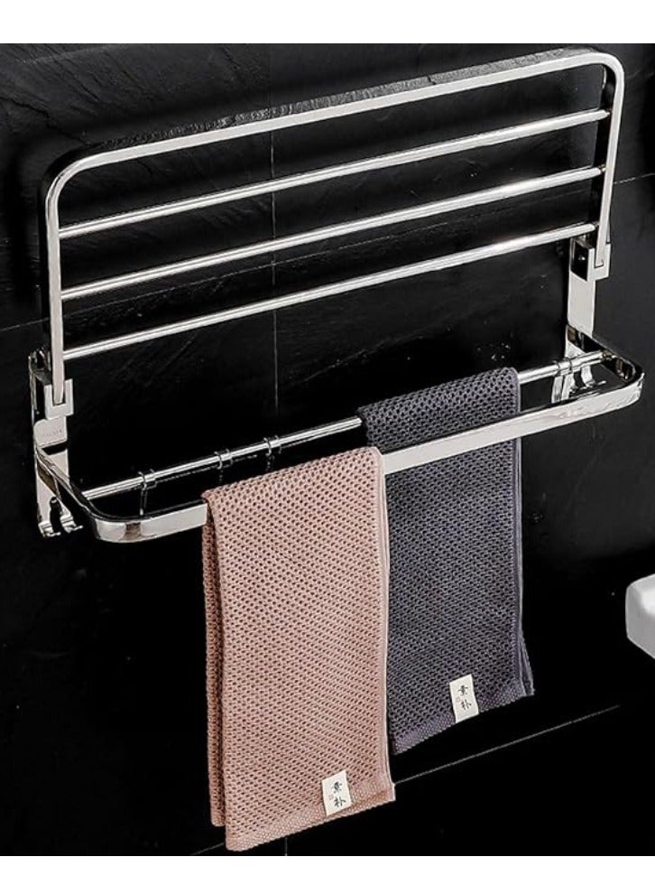 Vitacelli SUS 304 Stainless Steel Perforation-free Bathroom Towel Rack, Bath Towel Rack Bathroom Thickened Bathroom Rack With Towel Rack and Hooks "Foldable Towel Rack ( 60cm x 18cm x 23cm)  - Image 5