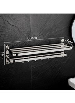 Vitacelli SUS 304 Stainless Steel Perforation-free Bathroom Towel Rack, Bath Towel Rack Bathroom Thickened Bathroom Rack With Towel Rack and Hooks "Foldable Towel Rack ( 60cm x 18cm x 23cm)  - Image 3