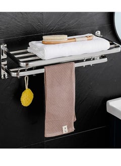 Vitacelli SUS 304 Stainless Steel Perforation-free Bathroom Towel Rack, Bath Towel Rack Bathroom Thickened Bathroom Rack With Towel Rack and Hooks "Foldable Towel Rack ( 60cm x 18cm x 23cm)  - Image 4