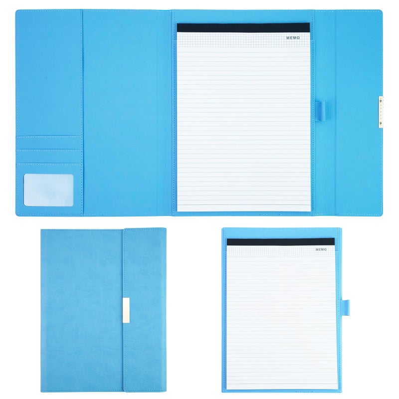 Tiankool Padfolio Portfolio Binder for Women - Stylishly Business Folder for Interview Resumes, Legal Documents | Notepad Not Included, Faux Leather, Blue - Image 1
