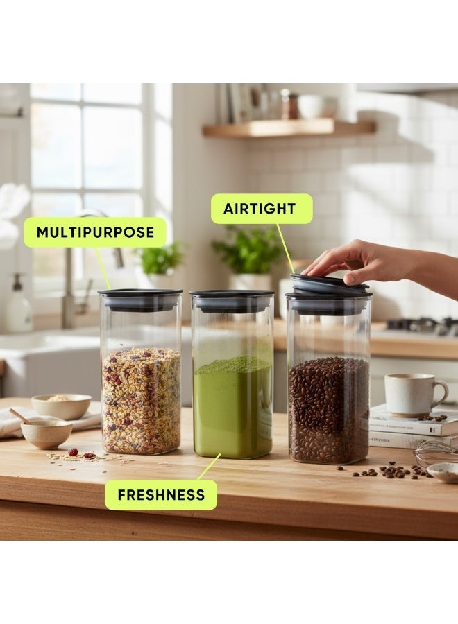 كليز حاويات محكمة الإغلاق لتخزين الطعام | مجموعة من 3 برطمانات بلاستيكية شفافة خالية من مادة BPA مع أغطية | منظم مطبخ كبير سعة 900 مل للمؤن | مثالي للحبوب والقهوة | للاستخدام المنزلي والمطبخ - Image 2
