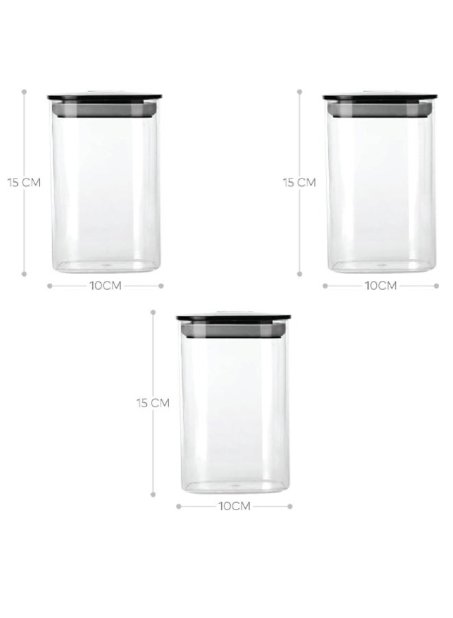 كليز حاويات محكمة الإغلاق لتخزين الطعام | مجموعة من 3 برطمانات بلاستيكية شفافة خالية من مادة BPA مع أغطية | منظم مطبخ كبير سعة 900 مل للمؤن | مثالي للحبوب والقهوة | للاستخدام المنزلي والمطبخ - Image 3