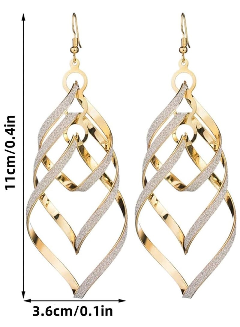 A Pair of Gold Long Drop Earrings for Women Twisted Infinity Dangle Statement Earrings, Lightweight Fashion Jewelry for Party, Eid, Wedding, Brides  - Image 3
