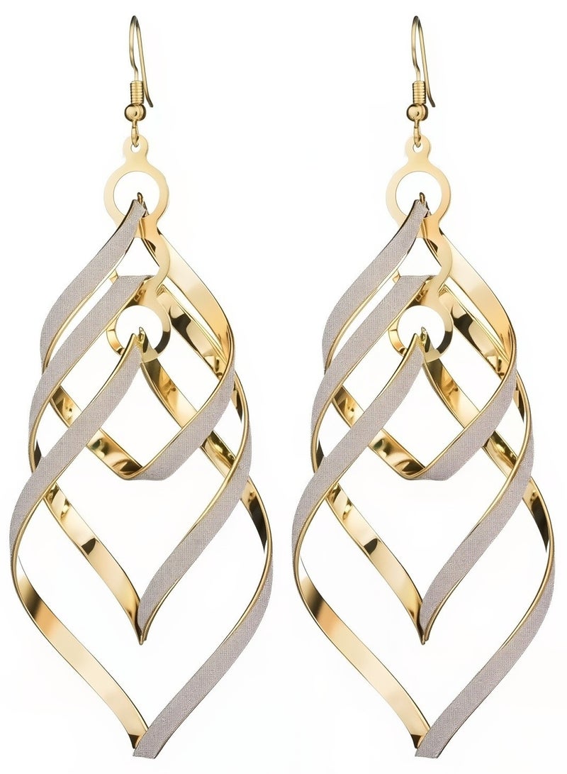 A Pair of Gold Long Drop Earrings for Women Twisted Infinity Dangle Statement Earrings, Lightweight Fashion Jewelry for Party, Eid, Wedding, Brides  - Image 1